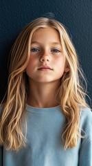 Fototapeta premium Portrait of a Caucasian child, blonde hair, blue eyes
