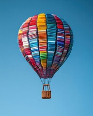 Naklejka premium Surreal Hot Air Balloons Made of Books and Paper Stacks