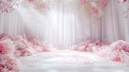 Wedding stage backdrop white with flower wedding decoration blank space
