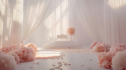 Wedding stage backdrop white with flower wedding decoration blank space