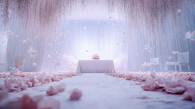 Wedding stage backdrop white with flower wedding decoration blank space