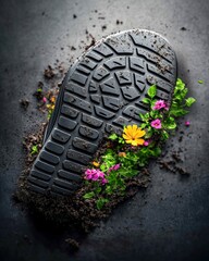 Sneaker Footprint Turning into a Blooming Flowers