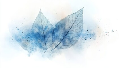 Delicate Turquoise Watercolor Background, Intricate Leaf Drawings, Minimalist Art, Elegant Design