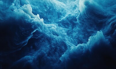 Abstract wave-like textures in dark blue tones illuminated by soft ambient light forming a sleek and minimalist composition .