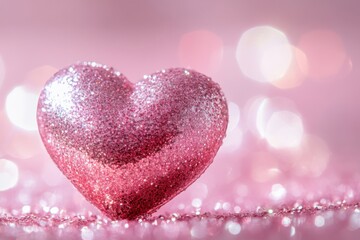 Fototapeta premium Romantic heart-shaped glow with bokeh shimmer on gentle pink background for love-themed designs and heartfelt occasions