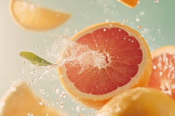 Bright and Refreshing Citrus Slices Burst With Flavor and Water Droplets in a Vibrant Composition