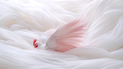 Fototapeta premium Serene White Hen in Soft Fabric Drapery: A Dreamlike Avian Portrait
