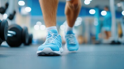 Athlete with dumbbells in the fitness room. 