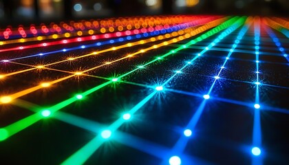 Rainbow LED Grid Night Cityscape