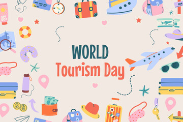 World tourism day background hand drawn