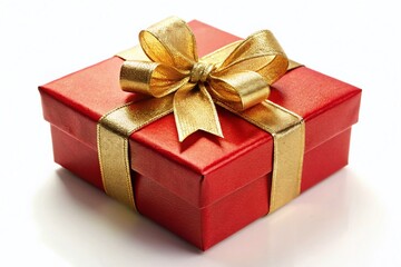 Obraz premium Festive Red Gift Box with Golden Bow - Christmas Present Mockup