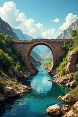 Deserted ancient bridge spanning the valley of the Atun River, stone, rivers