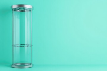 Transparent cylindrical container showcases modern design agains