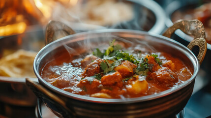 Traditional Indian Curry in Copper Bowl