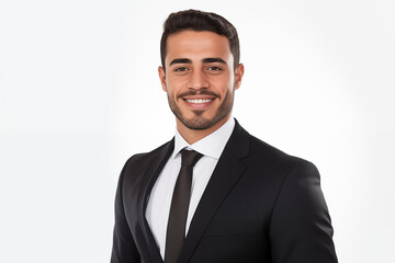 Smiling Arab Businessman in a Professional Suit on a white background &ndash; Confident, Successful Entrepreneur. Ready to Lead and Excel in the World of Business and Innovation