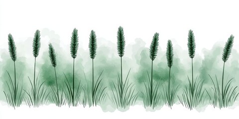 Watercolor Silhouettes Whispering Grasses A Mint Green And Soft Pink Minimalist Nature Scene
