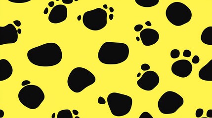 Playful Animalistic Paw Prints Design on Bright Yellow Background