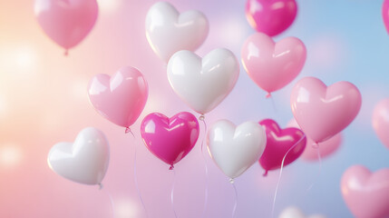 Cluster of heart balloons in pink shades on a soft pink background
