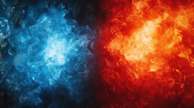 Abstract fiery and icy background depicting the clash between red hot lava and blue cold ice formation