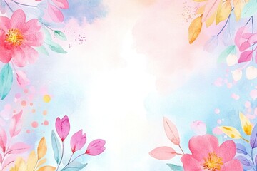 Pastel watercolor floral frame with copy space.