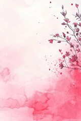 Obraz premium Romantic Blush and Cream Watercolor Background with Floral Line Art, Pastel and Detailed