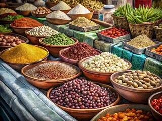 Fototapeta premium Fresh Korean Beans at Seoul Street Market - Vibrant Produce Stall