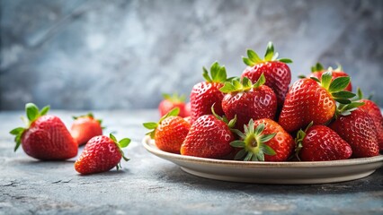 Fresh Juicy Strawberries on Light Stone Table - Summer Fruit Background