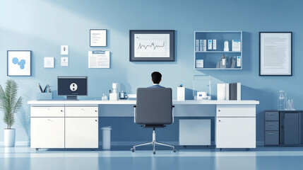 Sleek Office Featuring a Digital Health Laboratory and Personalized Medicine Solutions.