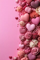 The design of a Happy Valentine's Day vertical banner features romantic gift boxes and hearts decorations on a soft pastel pink background