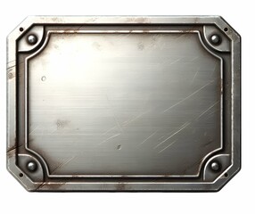 Brushed metal plate with screws isolated on white background