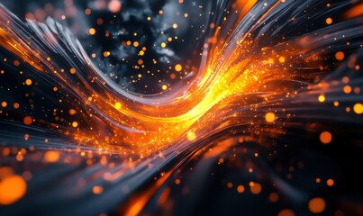 Fototapeta premium Dynamic abstract waves of orange and black illuminated by glowing light creating a bold and futuristic energy-focused visual .