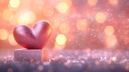 Fototapeta premium Sparkling Valentine's Day Heart on Glittery Surface