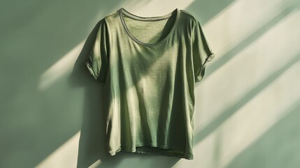 A light green tank top, its sleeves rolled up to reveal toned arms, is showcased against a clean, neutral background, emphasizing its sleek and minimalist design.