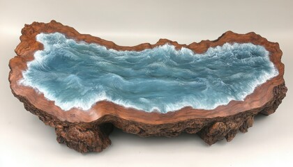 Obraz premium Ocean Wave Resin Art in Dark Wood Base
