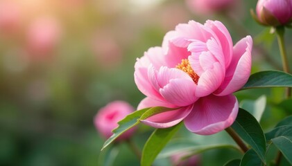 Fototapeta premium Soft pink peony blossoms unfold on the tree's branches, bloom, spring blooms, peony tree