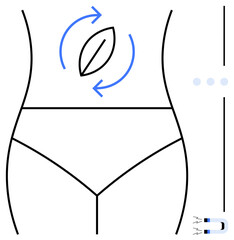 Outline of the human waist area with circular arrows and a magnet concept. Ideal for wellness, health, abdominal therapy, treatment technology, digestive care, physiotherapy, flat simple metaphor