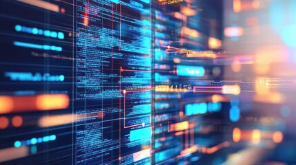 Fototapeta premium Abstract Digital Code Stream: A Visual Representation of Data Flow and Software Development