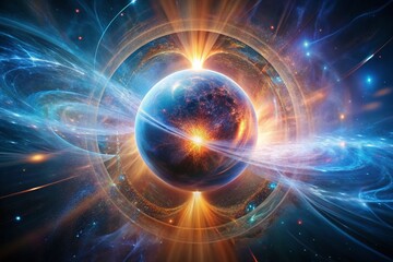 Obraz premium Futuristic Energy Sphere: Cosmic Radiating Pulses - Stock Photo