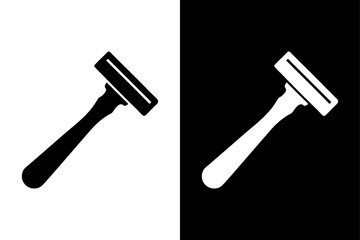Traditional Straight Edge Razor Icon Black and White Silhouette Vector for Barber Shops.