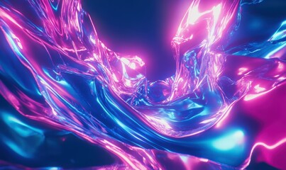 Obraz premium Dynamic swirling waves of light in vivid neon hues of blue and pink, creating an energetic and futuristic abstract design