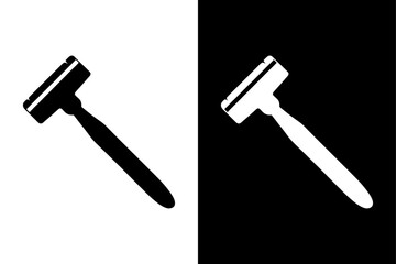 Traditional Straight Edge Razor Icon Black and White Silhouette Vector for Barber Shops.