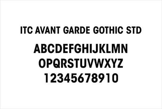 ITC Avant Garade Gothic Std font for logo and headline. Isolated vector typeset