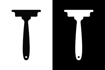 Traditional Straight Edge Razor Icon Black and White Silhouette Vector for Barber Shops.
