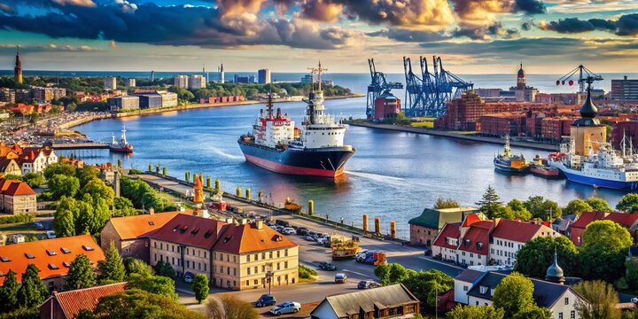Gdansk Port, Poland: Bunkering Tanker ANGON Sailing Past Port Tugs on the Baltic Sea