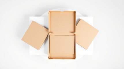 Open Cardboard Box with Lids on White Background for Delivery