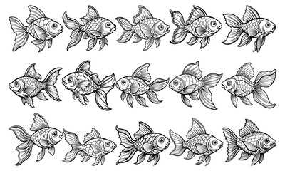 Goldfish Adult Coloring Page, Beautifully Detailed Line Art, Great for Stress Relief and Relaxation, Perfect for Printable Art Therapy or Coloring Books, High-Quality Illustration.