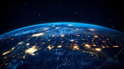 Obraz premium Earth Night View from Space with Glowing Atmosphere