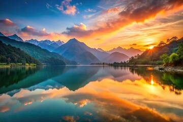 Arunachal Pradesh Sunset Lake, Minimalist Mountain Lake Photography, India Mountain Scenery, Peaceful Himalayan Lake