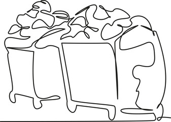 One continuous single drawing line art flat doodle garbage, recycling, plastic, environment, waste, container. Isolated image hand draw contour on a white background, hand drawn, not AI