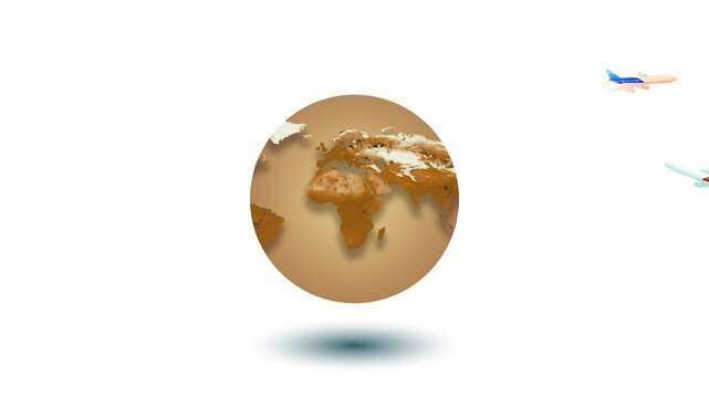 World map animation banner with  (4K) rending 3d animation of a brown world map on white background